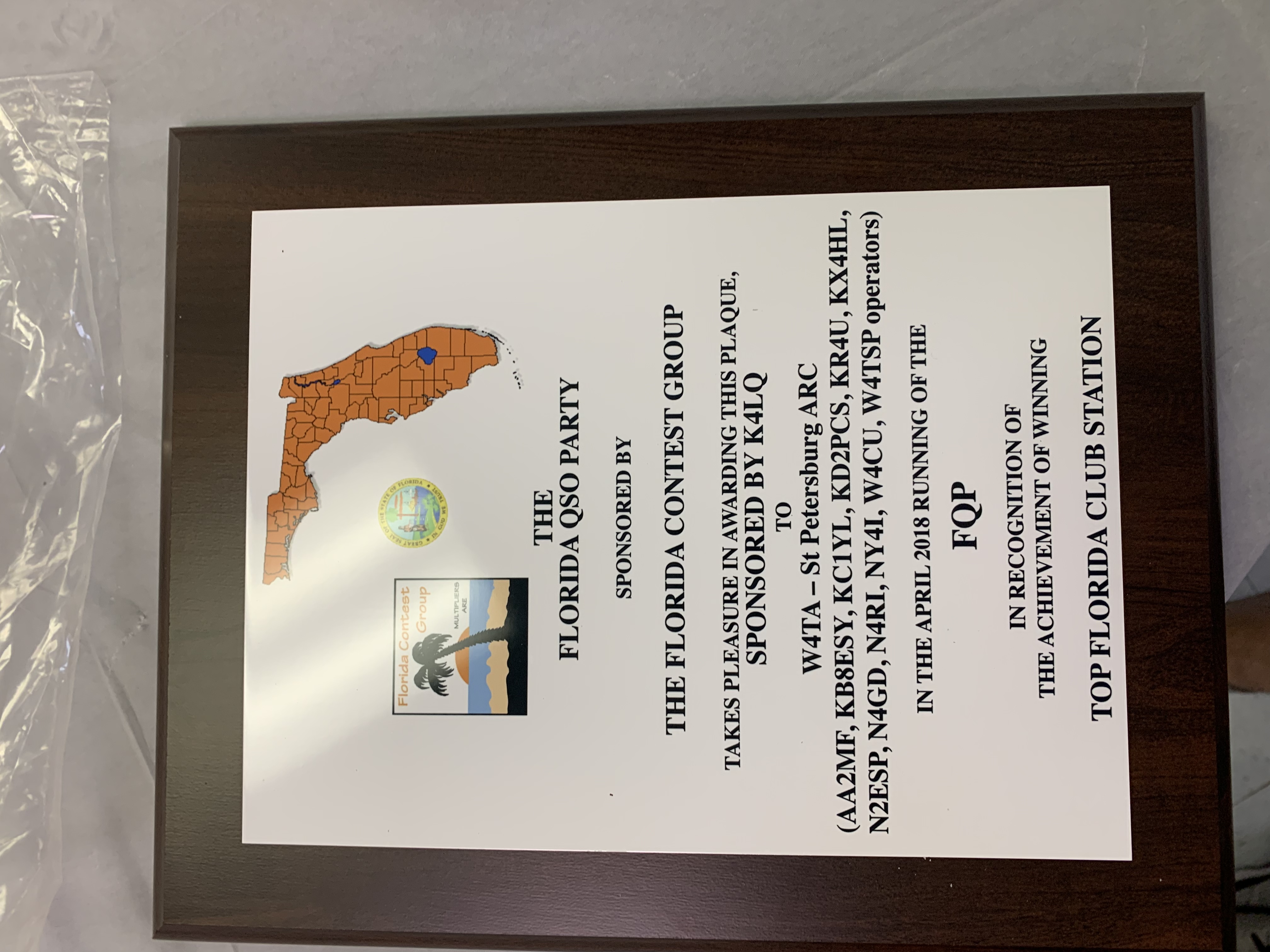 Florida QSO Party 2018 First Place for the club station for SPARC