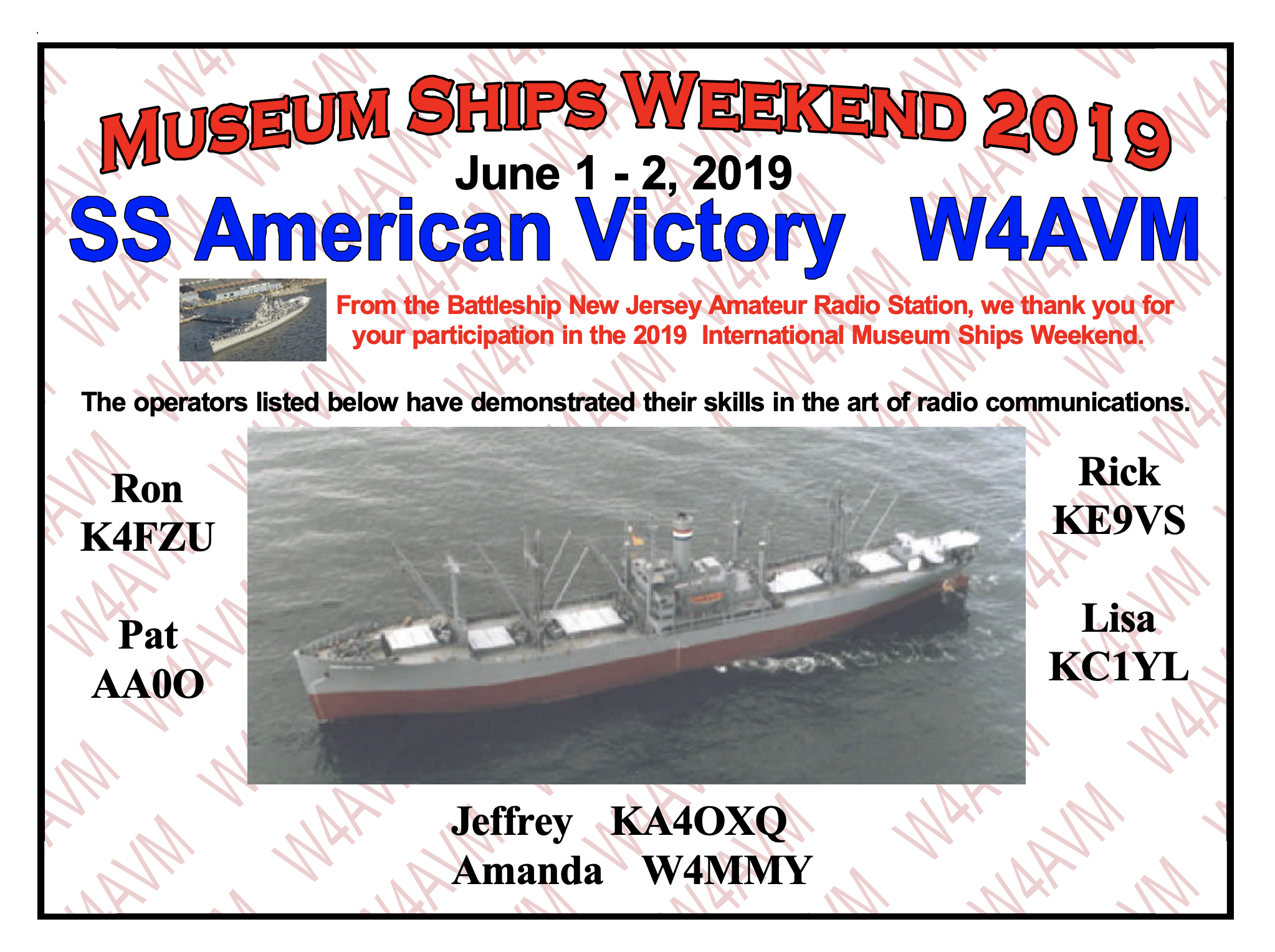 Certificate from Museum Ships Day activation of SS American Victory