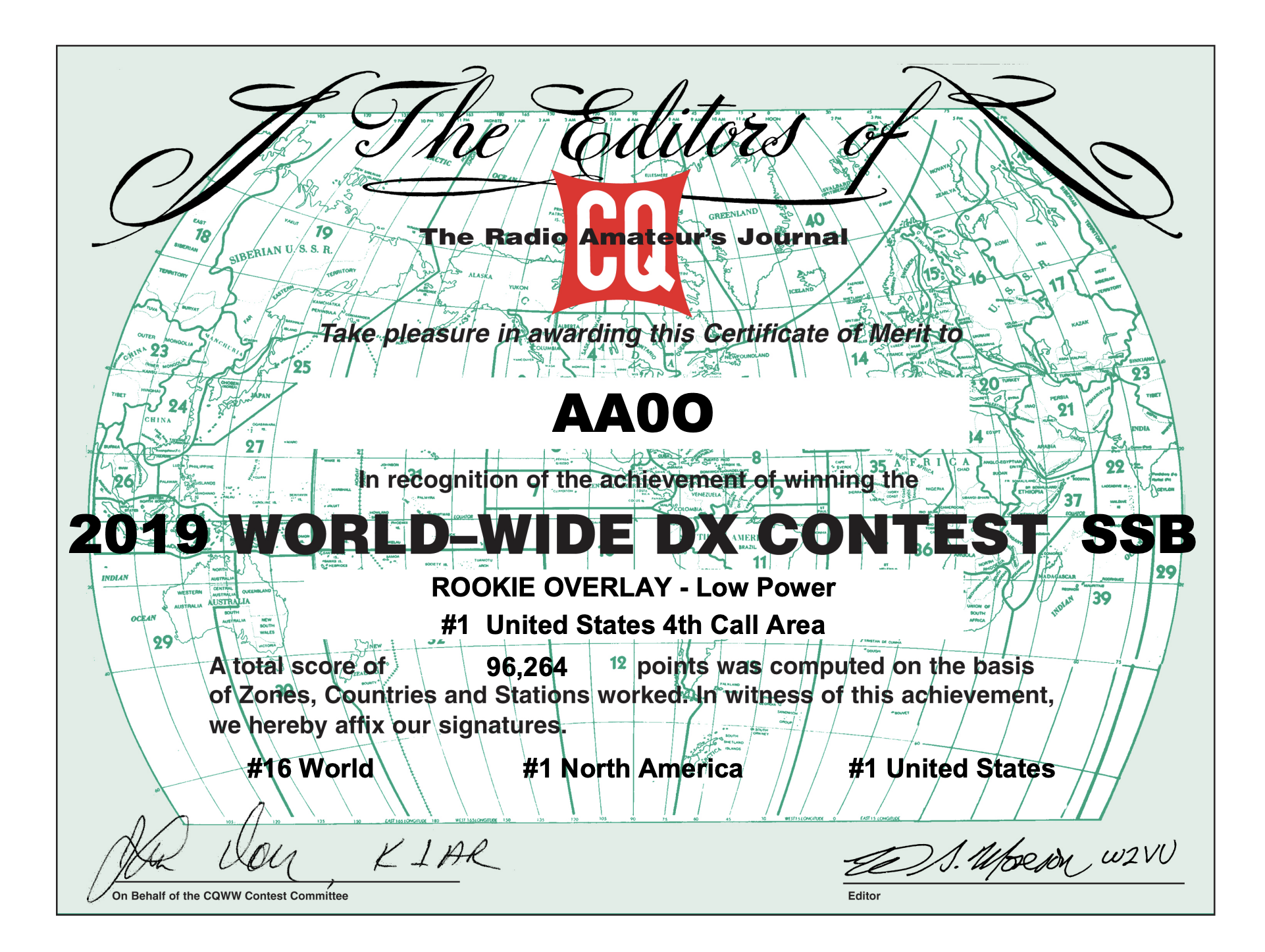 CQ WW 2019 Contests - 1st Place Rookie!